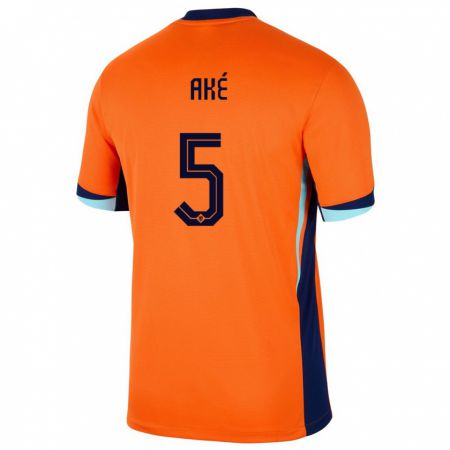 Kandiny Gyermek Hollandia Nathan Ake #5 Narancs Hazai Jersey 24-26 Mez Póló Ing