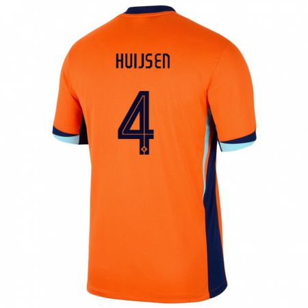 Kandiny Gyermek Hollandia Dean Huijsen #4 Narancs Hazai Jersey 24-26 Mez Póló Ing