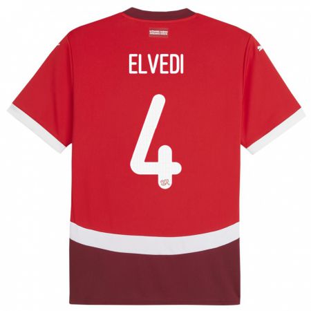 Kandiny Gyermek Svájc Nico Elvedi #4 Piros Hazai Jersey 24-26 Mez Póló Ing