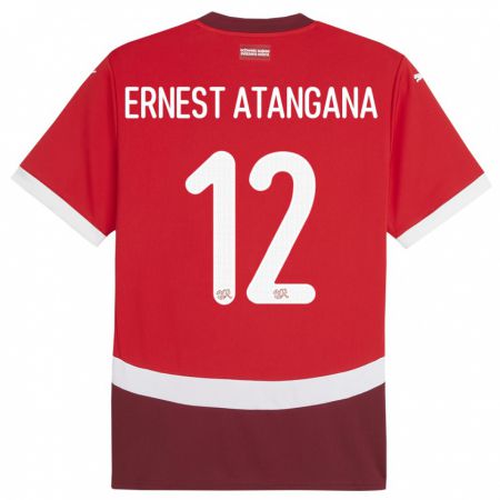 Kandiny Gyermek Svájc Brian Ernest Atangana #12 Piros Hazai Jersey 24-26 Mez Póló Ing