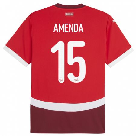 Kandiny Gyermek Svájc Aurele Amenda #15 Piros Hazai Jersey 24-26 Mez Póló Ing