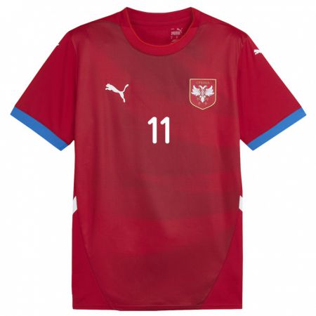 Kandiny Gyermek Szerbia Filip Kostic #11 Piros Hazai Jersey 24-26 Mez Póló Ing