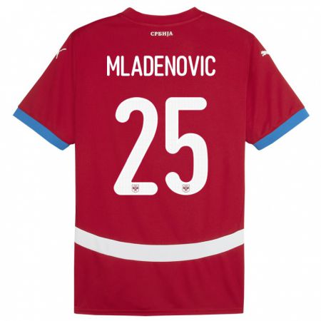 Kandiny Gyermek Szerbia Filip Mladenovic #25 Piros Hazai Jersey 24-26 Mez Póló Ing