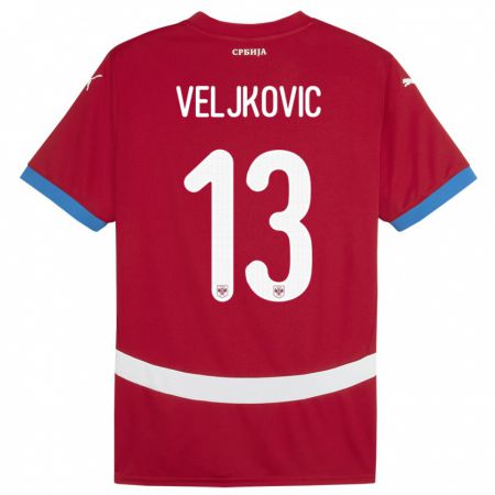 Kandiny Gyermek Szerbia Milos Veljkovic #13 Piros Hazai Jersey 24-26 Mez Póló Ing