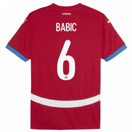 Kandiny Gyermek Szerbia Srdjan Babic #6 Piros Hazai Jersey 24-26 Mez Póló Ing