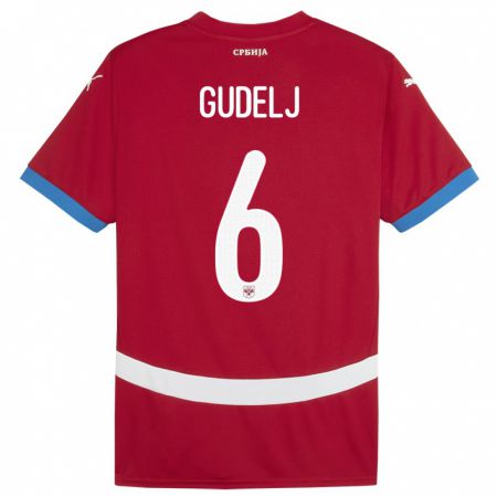 Kandiny Gyermek Szerbia Nemanja Gudelj #6 Piros Hazai Jersey 24-26 Mez Póló Ing