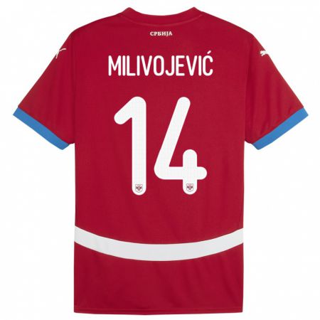 Kandiny Gyermek Szerbia Vesna Milivojevic #14 Piros Hazai Jersey 24-26 Mez Póló Ing