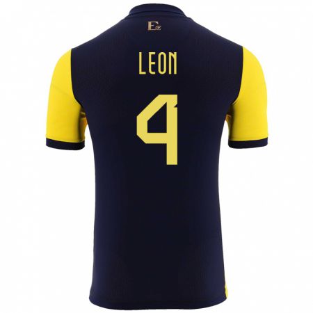 Kandiny Gyermek Ecuador Fernando Leon #4 Sárga Hazai Jersey 24-26 Mez Póló Ing