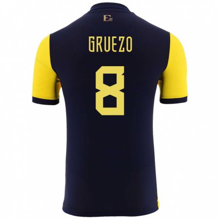 Kandiny Gyermek Ecuador Carlos Gruezo #8 Sárga Hazai Jersey 24-26 Mez Póló Ing