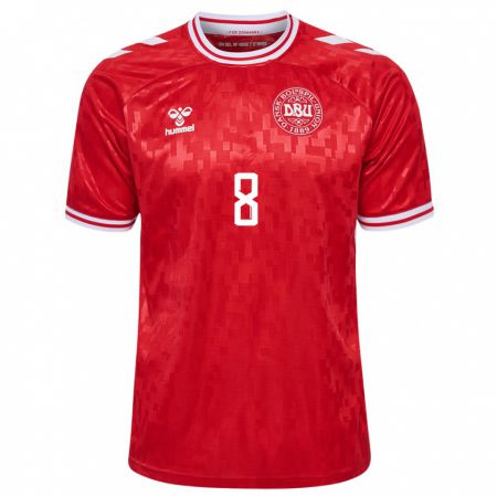 Kandiny Gyermek Dánia Tobias Lund Jensen #8 Piros Hazai Jersey 24-26 Mez Póló Ing