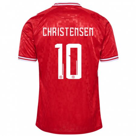 Kandiny Gyermek Dánia Gustav Christensen #10 Piros Hazai Jersey 24-26 Mez Póló Ing