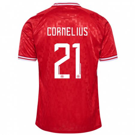 Kandiny Gyermek Dánia Andreas Cornelius #21 Piros Hazai Jersey 24-26 Mez Póló Ing