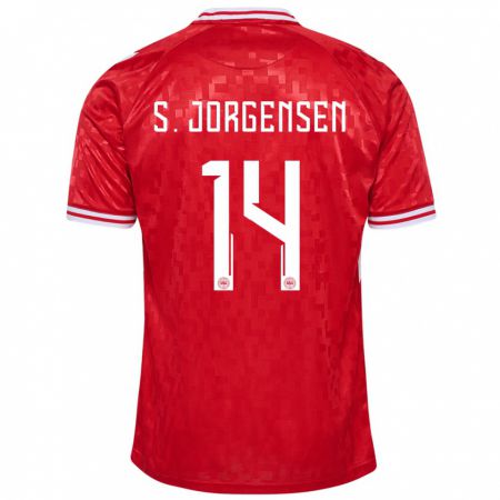 Kandiny Gyermek Dánia Sebastian Jorgensen #14 Piros Hazai Jersey 24-26 Mez Póló Ing