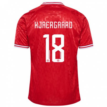 Kandiny Gyermek Dánia Maurits Kjaergaard #18 Piros Hazai Jersey 24-26 Mez Póló Ing