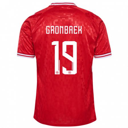 Kandiny Gyermek Dánia Albert Gronbaek #19 Piros Hazai Jersey 24-26 Mez Póló Ing