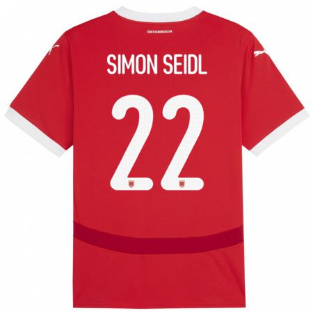 Kandiny Gyermek Ausztria Simon Seidl #22 Piros Hazai Jersey 24-26 Mez Póló Ing