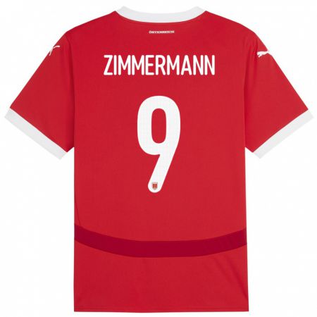 Kandiny Gyermek Ausztria Bernhard Zimmermann #9 Piros Hazai Jersey 24-26 Mez Póló Ing