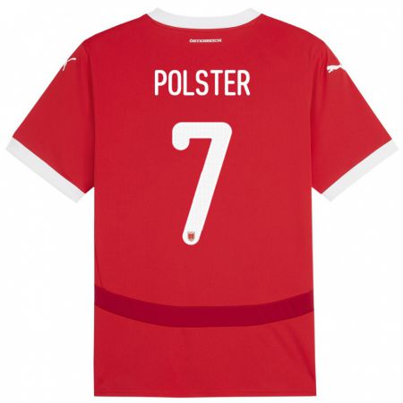 Kandiny Gyermek Ausztria Manuel Polster #7 Piros Hazai Jersey 24-26 Mez Póló Ing