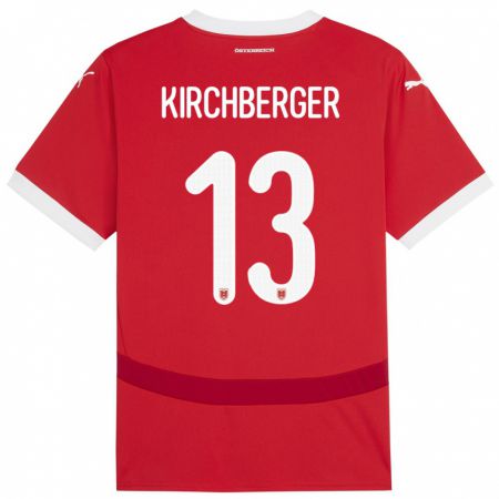 Kandiny Gyermek Ausztria Virginia Kirchberger #13 Piros Hazai Jersey 24-26 Mez Póló Ing