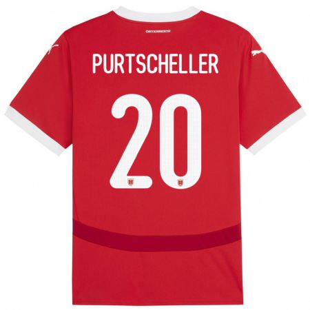 Kandiny Gyermek Ausztria Lilli Purtscheller #20 Piros Hazai Jersey 24-26 Mez Póló Ing