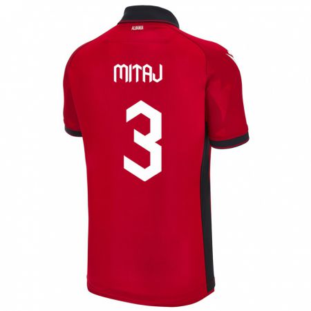 Kandiny Gyermek Albania Mario Mitaj #3 Piros Hazai Jersey 24-26 Mez Póló Ing