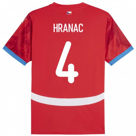 Kandiny Gyermek Csehország Robin Hranac #4 Piros Hazai Jersey 24-26 Mez Póló Ing