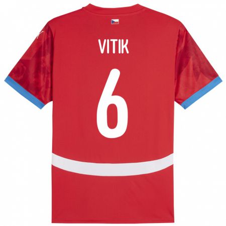 Kandiny Gyermek Csehország Martin Vitík #6 Piros Hazai Jersey 24-26 Mez Póló Ing