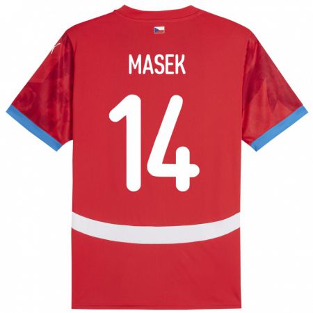 Kandiny Gyermek Csehország Lukas Masek #14 Piros Hazai Jersey 24-26 Mez Póló Ing