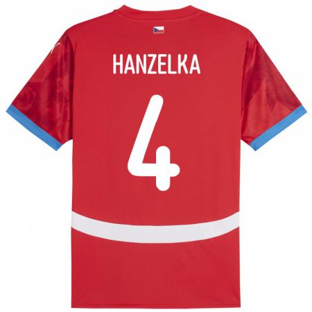 Kandiny Gyermek Csehország Denis Hanzelka #4 Piros Hazai Jersey 24-26 Mez Póló Ing