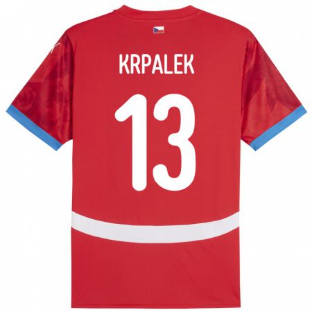 Kandiny Gyermek Csehország Dennis Krpalek #13 Piros Hazai Jersey 24-26 Mez Póló Ing