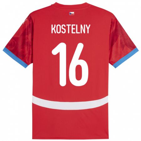 Kandiny Gyermek Csehország Krystof Kostelny #16 Piros Hazai Jersey 24-26 Mez Póló Ing