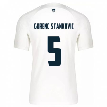 Kandiny Gyermek Szlovénia Jon Gorenc Stankovic #5 Fehér Hazai Jersey 24-26 Mez Póló Ing