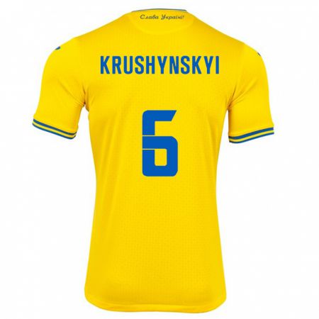 Kandiny Gyermek Ukrajna Borys Krushynskyi #6 Sárga Hazai Jersey 24-26 Mez Póló Ing