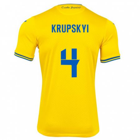 Kandiny Gyermek Ukrajna Ilya Krupskyi #4 Sárga Hazai Jersey 24-26 Mez Póló Ing