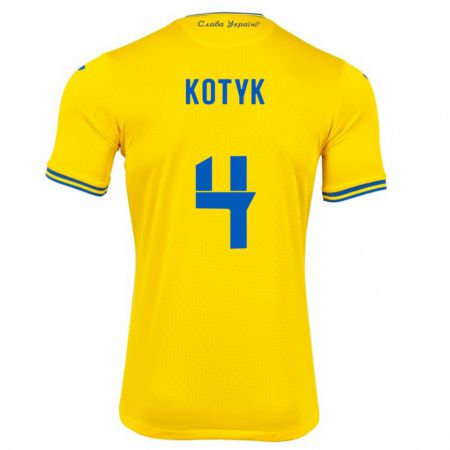 Kandiny Gyermek Ukrajna Yana Kotyk #4 Sárga Hazai Jersey 24-26 Mez Póló Ing