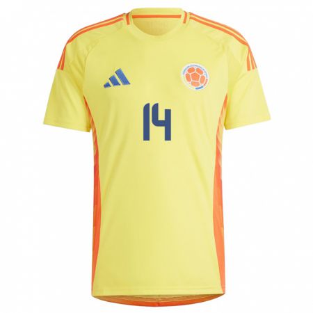 Kandiny Gyermek Kolumbia Andy Duván Batioja #14 Sárga Hazai Jersey 24-26 Mez Póló Ing