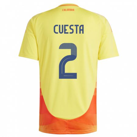 Kandiny Gyermek Kolumbia Carlos Cuesta #2 Sárga Hazai Jersey 24-26 Mez Póló Ing