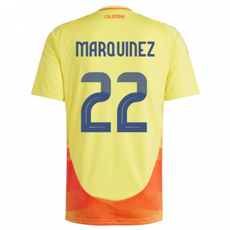 Kandiny Gyermek Kolumbia Luis Marquinez #22 Sárga Hazai Jersey 24-26 Mez Póló Ing