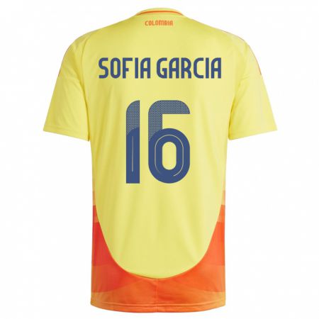 Kandiny Gyermek Kolumbia Sofía García #16 Sárga Hazai Jersey 24-26 Mez Póló Ing