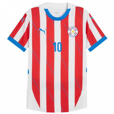 Kandiny Gyermek Paraguay Jessica Martínez #10 Fehér Piros Hazai Jersey 24-26 Mez Póló Ing