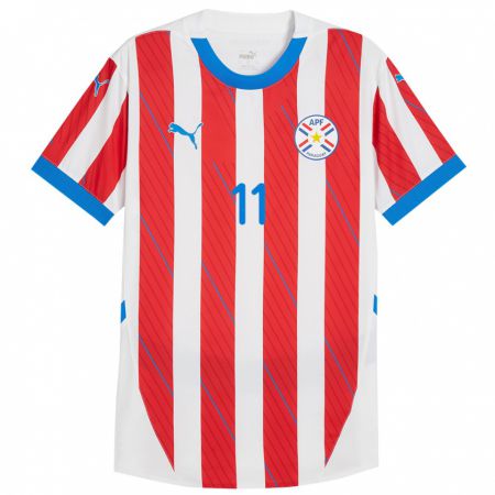 Kandiny Gyermek Paraguay Leonardo Rolón #11 Fehér Piros Hazai Jersey 24-26 Mez Póló Ing