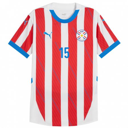 Kandiny Gyermek Paraguay Éver Coronel #15 Fehér Piros Hazai Jersey 24-26 Mez Póló Ing