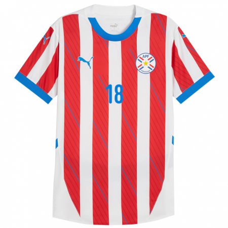 Kandiny Gyermek Paraguay Daniel Rivas #18 Fehér Piros Hazai Jersey 24-26 Mez Póló Ing