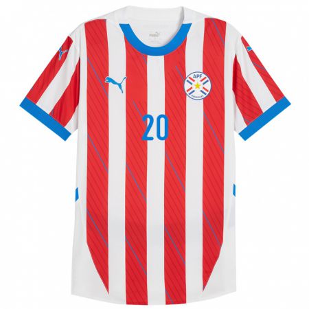 Kandiny Gyermek Paraguay César Miño #20 Fehér Piros Hazai Jersey 24-26 Mez Póló Ing