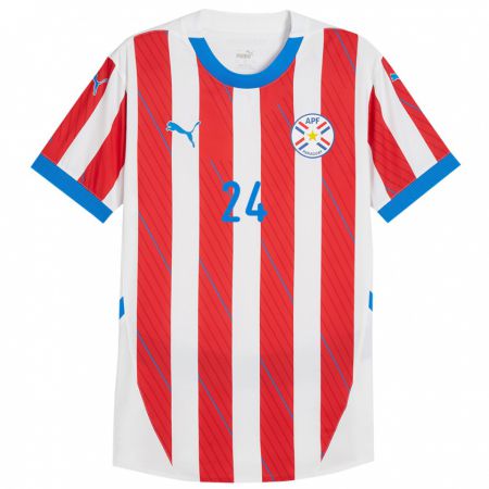 Kandiny Gyermek Paraguay Ramón Sosa #24 Fehér Piros Hazai Jersey 24-26 Mez Póló Ing