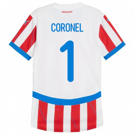 Kandiny Gyermek Paraguay Carlos Coronel #1 Fehér Piros Hazai Jersey 24-26 Mez Póló Ing