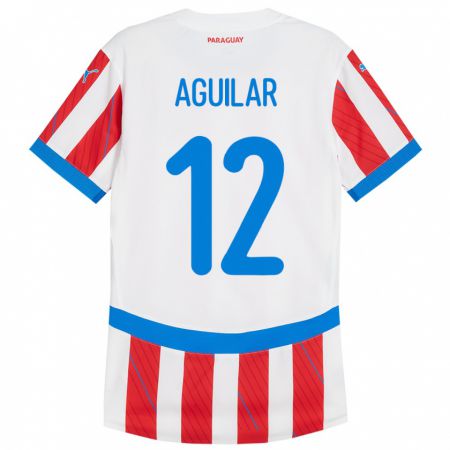 Kandiny Gyermek Paraguay Alfredo Aguilar #12 Fehér Piros Hazai Jersey 24-26 Mez Póló Ing