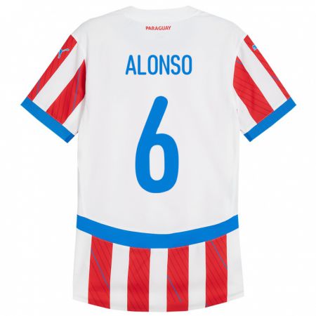 Kandiny Gyermek Paraguay Júnior Alonso #6 Fehér Piros Hazai Jersey 24-26 Mez Póló Ing