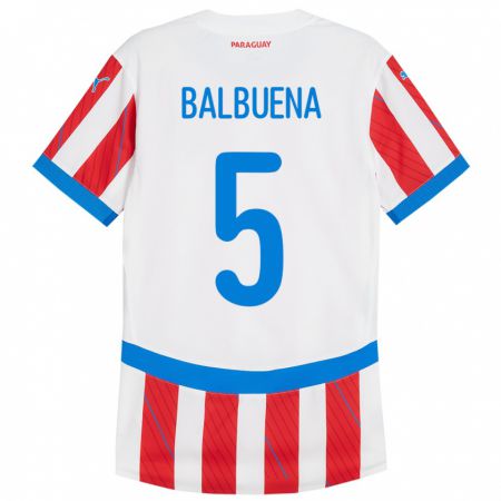 Kandiny Gyermek Paraguay Fabián Balbuena #5 Fehér Piros Hazai Jersey 24-26 Mez Póló Ing