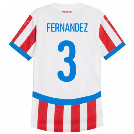 Kandiny Gyermek Paraguay Roberto Fernández #3 Fehér Piros Hazai Jersey 24-26 Mez Póló Ing